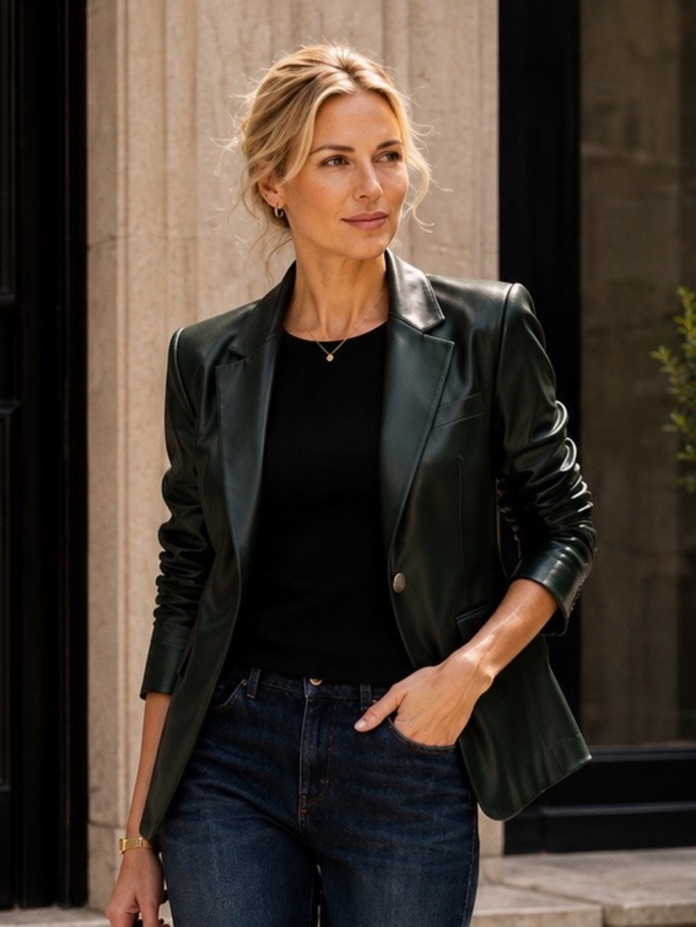Veronica Beard Hollis Dickey Faux Leather Blazer | Forest Green Size 8 - Picture 4 of 14